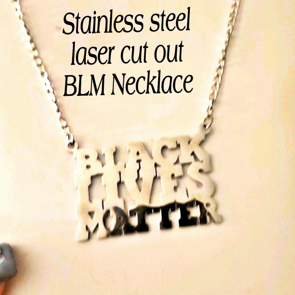 NWT BLM BLACK LIVES MATTER LASER CUBAN CHAIN CUT OUT NECKLACE